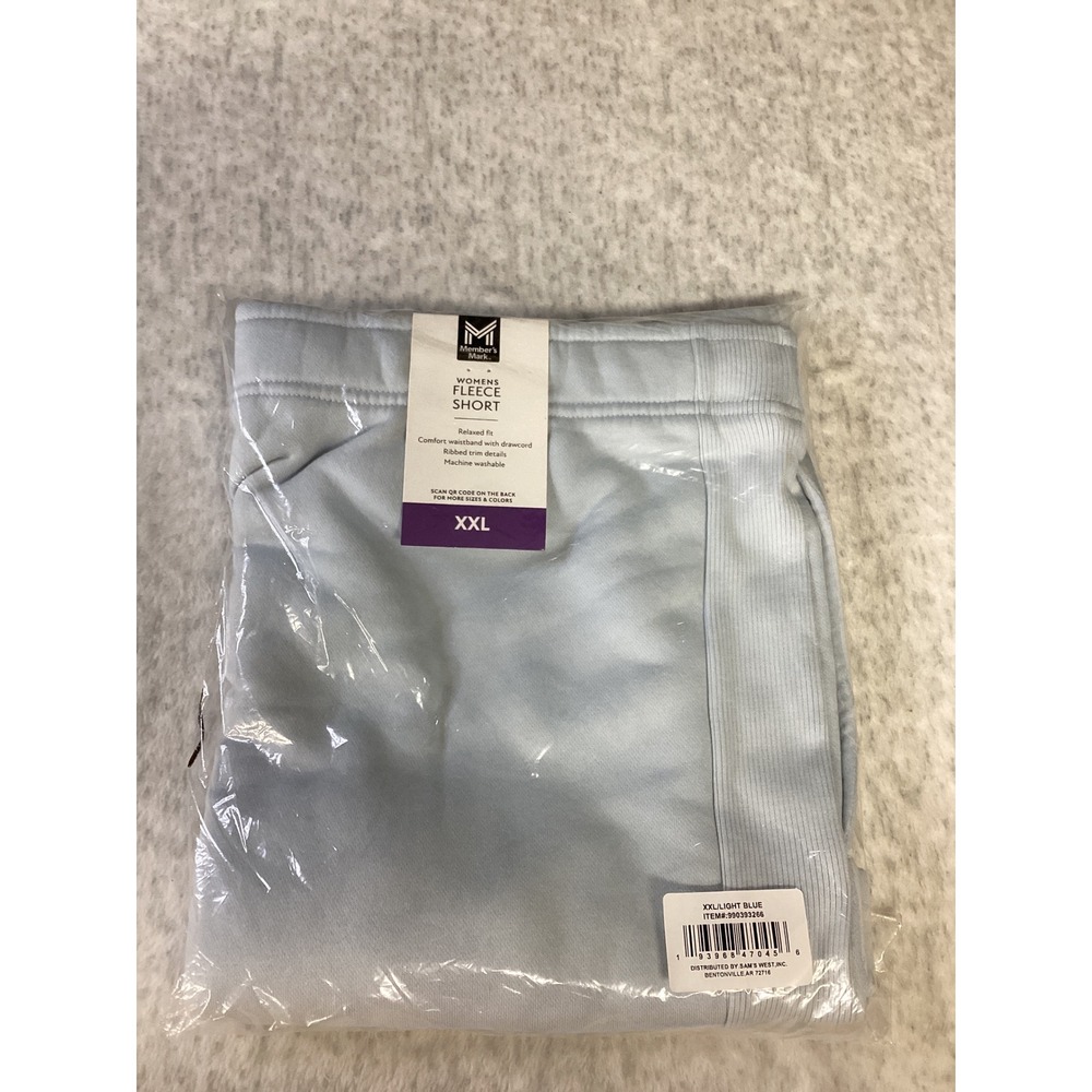 Members Mark Womens Fleece Shorts Light Blue Relaxed Fit XXL NWT 390393266‎
